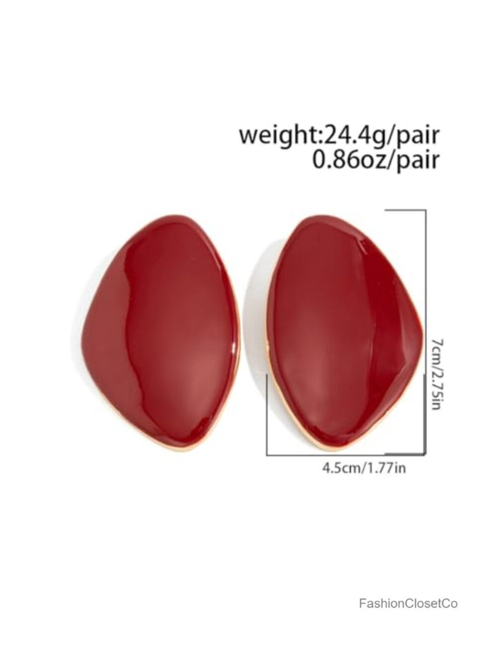 Retro Resin Geometric Stud Earrings, Chunky Oval Statement Earrings, - Picture 3 of 5